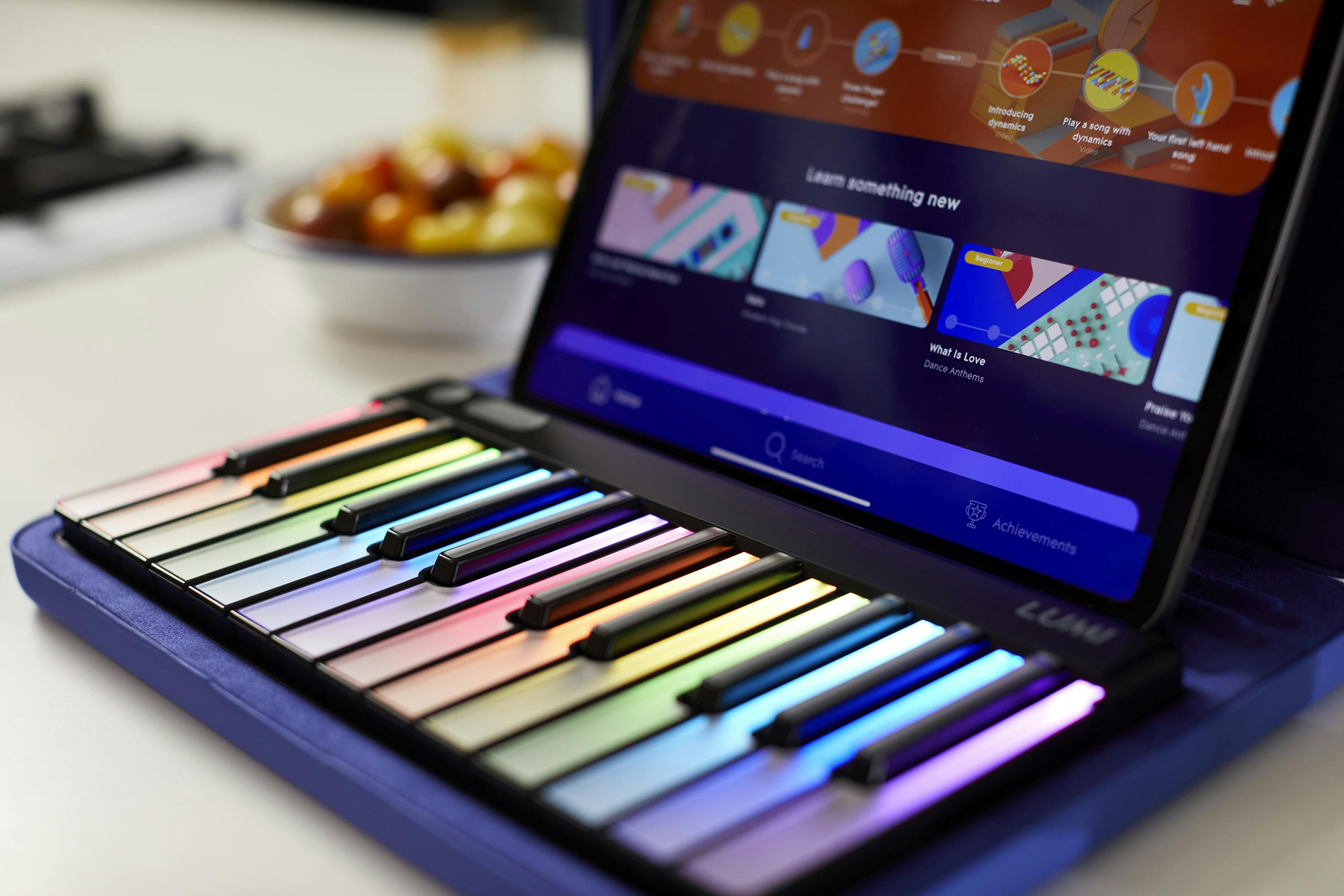 Learn piano through visual learning by using lights, colors and interactive games with LUMI Keys & App